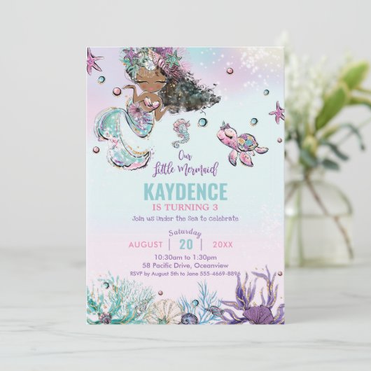Whimsical Mermaid under the Zee Birthday Party Kaart (Staand voorkant)