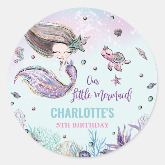 Whimsical Mermaid under the Zee Birthday Party Ronde Sticker (Voorkant)