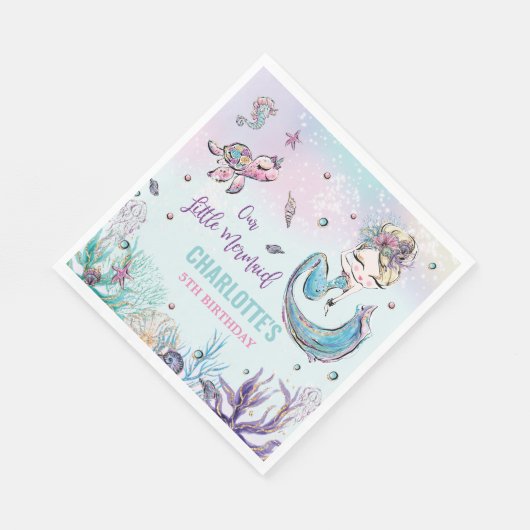 Whimsical Mermaid under the Zee Birthday Party Servet (Hoek)