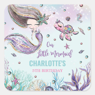 Whimsical Mermaid under the Zee Birthday Party Vierkante Sticker
