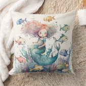 Whimsical Mermaid under the Zee Fishing Waterverf Kussen (Deken)