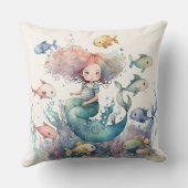 Whimsical Mermaid under the Zee Fishing Waterverf Kussen (Achterkant)