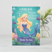 Whimsical Mermaid Under the Zee Ocean Birthday Kaart (Staand voorkant)