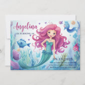 Whimsical Mermaid Under the Zee Ocean Birthday Kaart (Voorkant)