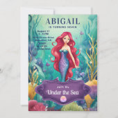Whimsical Mermaid Under the Zee Ocean Birthday Kaart (Voorkant)