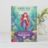 Whimsical Mermaid Under the Zee Ocean Birthday Kaart (Staand voorkant)