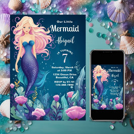 Whimsical Mermaid Under the Zee Ocean Birthday Kaart