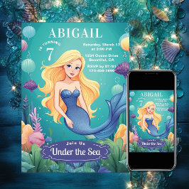 Whimsical Mermaid Under the Zee Ocean Birthday Kaart