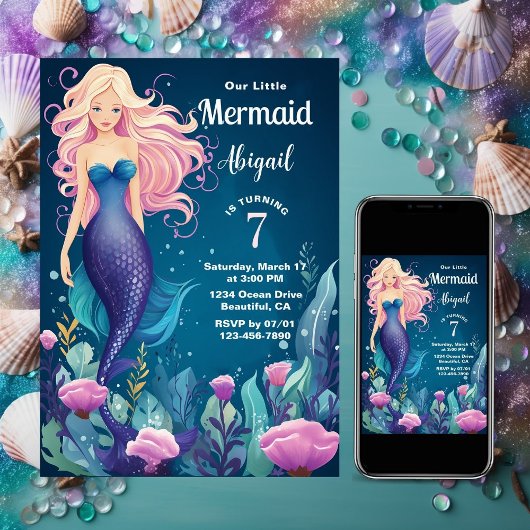 Whimsical Mermaid Under the Zee Ocean Birthday Kaart