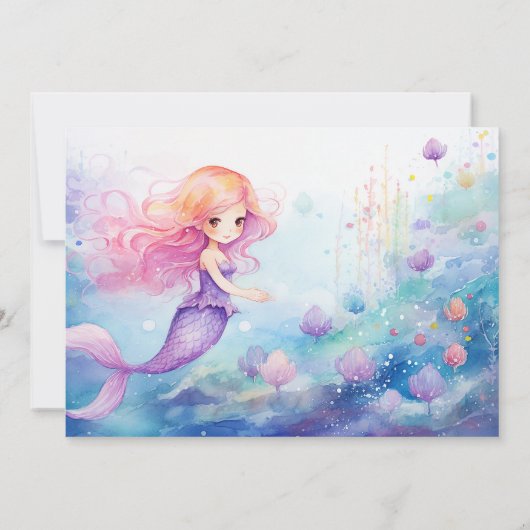 Whimsical Mermaid Under the Zee Ocean Birthday Kaart (Achterkant)