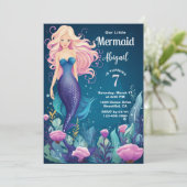 Whimsical Mermaid Under the Zee Ocean Birthday Kaart (Staand voorkant)