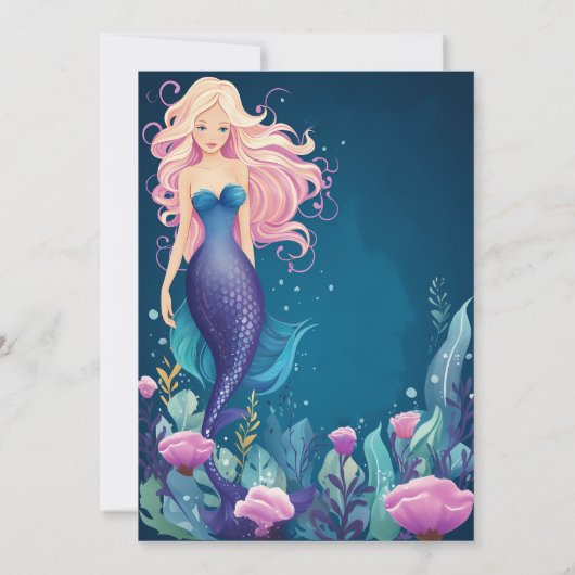 Whimsical Mermaid Under the Zee Ocean Birthday Kaart (Achterkant)