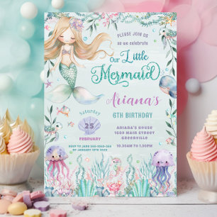 Whimsical Mermaid under the Zee Pool Birthday Kaart