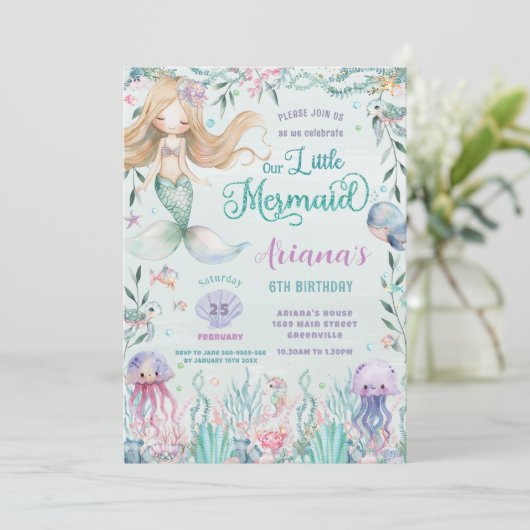 Whimsical Mermaid under the Zee Pool Birthday Kaart (Staand voorkant)