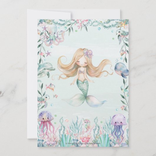 Whimsical Mermaid under the Zee Pool Birthday Kaart (Achterkant)