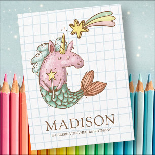 Whimsical Mermaid Unicorn Birthday Invitation Uitnodiging Briefkaart