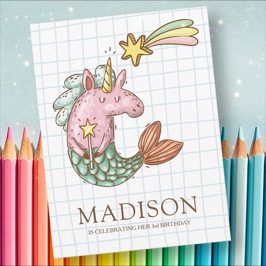 Whimsical Mermaid Unicorn Birthday Invitation Uitnodiging Briefkaart