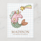 Whimsical Mermaid Unicorn Birthday Invitation Uitnodiging Briefkaart (Voorkant)