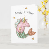 Whimsical Mermaid Unicorn Kaart (Gele Bloem)