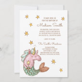 Whimsical Mermaid Unicorn Stars Baptisme Invitatio (Voorkant)