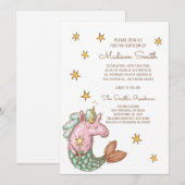 Whimsical Mermaid Unicorn Stars Baptisme Invitatio (Voorkant / Achterkant)