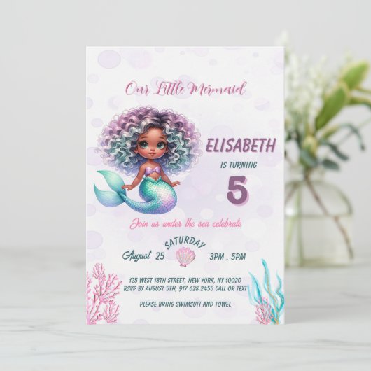 Whimsical Mermaid verjaardagsfeestje Uitnodiging (Staand voorkant)