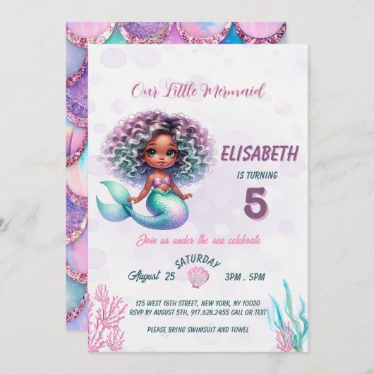 Whimsical Mermaid verjaardagsfeestje Uitnodiging (Voorkant / Achterkant)