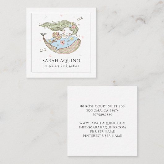 Whimsical Mermaid & Whale Children's Book Author Vierkante Visitekaartje (Voorkant / Achterkant)