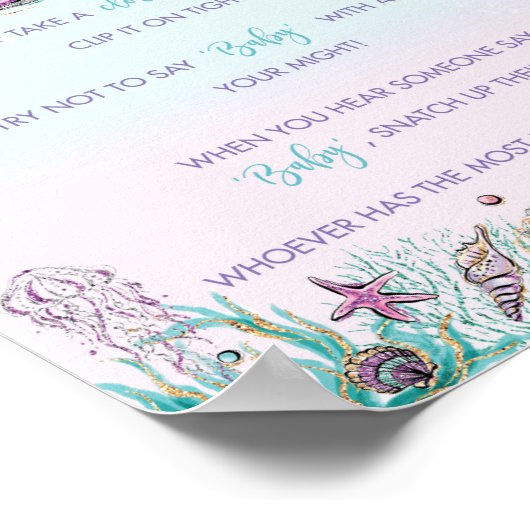 Whimsical Mermaid Zeg niet dat Baby shower Game Si Poster (Hoek)