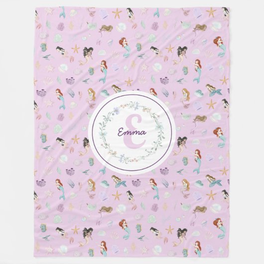 Whimsical Mermaids Monogram Fleece Deken (Voorkant)