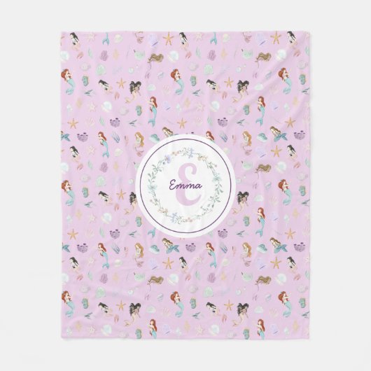 Whimsical Mermaids Monogram Fleece Deken (Voorkant)