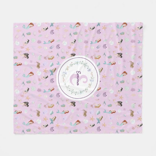 Whimsical Mermaids Monogram Fleece Deken (Voorkant (Horizontaal))