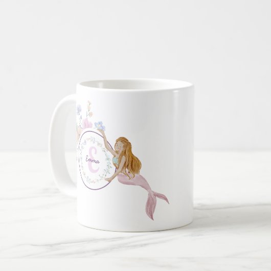 Whimsical Mermaids Monogram Koffiemok (Voorkant links)
