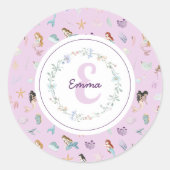 Whimsical Mermaids Monogram Ronde Sticker (Voorkant)