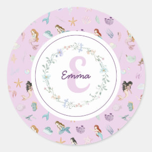 Whimsical Mermaids Monogram Ronde Sticker
