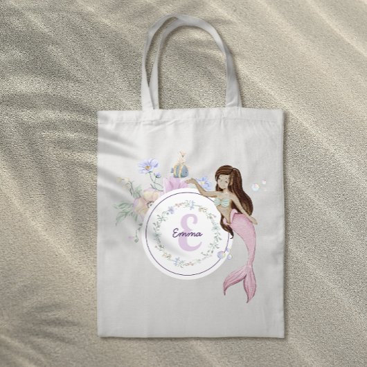 Whimsical Mermaids Monogram Tote Bag