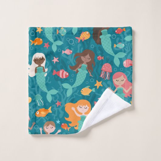 Whimsical Mermaids under the Zee Blauwgroen Bad Handdoek (Wasdoekje)