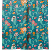 Whimsical Mermaids under the Zee Blauwgroen Douchegordijn (Voorkant)