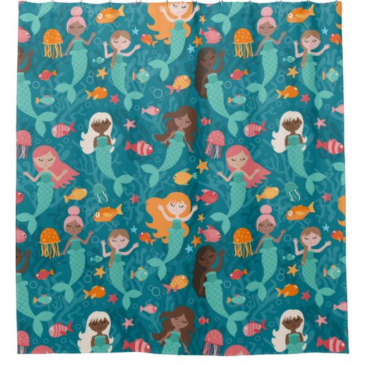 Whimsical Mermaids under the Zee Blauwgroen Douchegordijn (Voorkant)