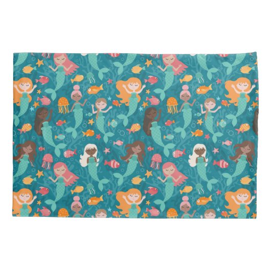 Whimsical Mermaids under the Zee Blauwgroen Kussensloop (Achterkant)