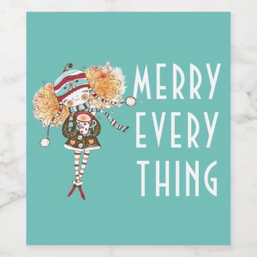 Whimsical Merry Alles kerst Wijn Etiket (Enkel label)