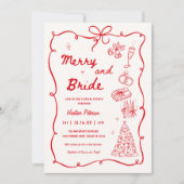 Whimsical Merry and Bride Holiday Bridal Shower Kaart (Voorkant)