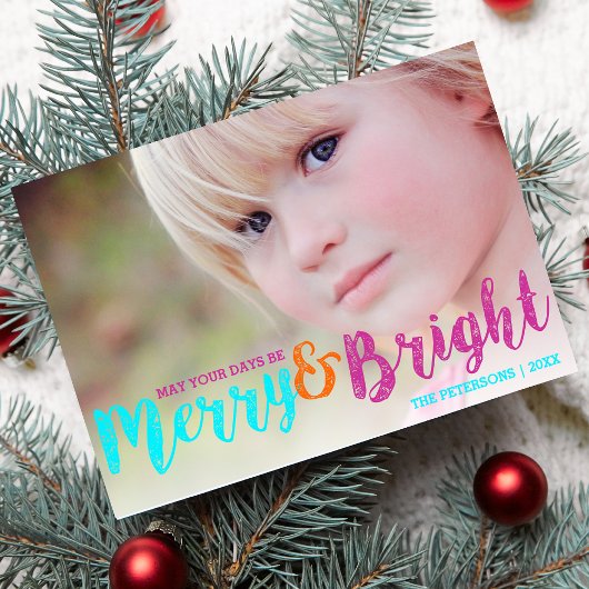 Whimsical Merry & Bright Christmas Holiday Foto Feestdagenkaart