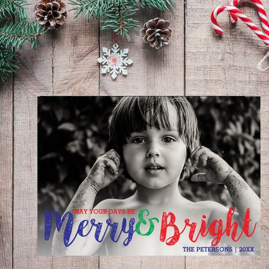 Whimsical Merry & Bright Christmas Holiday Foto Feestdagenkaart