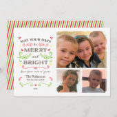 Whimsical Merry & Bright (White) Holiday 3 Foto Feestdagenkaart (Voorkant / Achterkant)