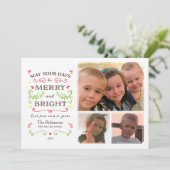 Whimsical Merry & Bright (White) Holiday 3 Foto Feestdagenkaart (Staand voorkant)