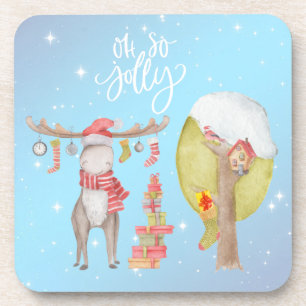 Whimsical Merry Chris Moose - Oh Zo Jolly Bier Onderzetter