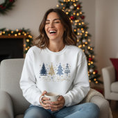 Whimsical Merry Christmas Festive Trees Blue Gold Trui