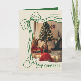 Whimsical Merry Christmas Hand Drawn Bow Photo Feestdagen Kaart