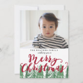 Whimsical Merry Christmas Pine Trees Vakantie Foto Feestdagenkaart (Voorkant)